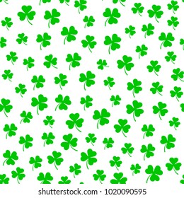 Irish holiday. Saint Patricks day. Leaves clover. Seamless vector illustration. Irish shamrock. St. Patrick s day symbol leaf