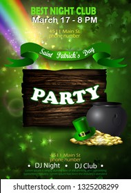 Irish holiday Saint Patrick's Day. Party poster, disco night placard