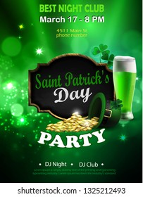 Irish holiday Saint Patrick's Day. Party poster, disco night placard