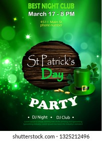 Irish holiday Saint Patrick's Day. Party poster, disco night placard