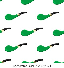 Irish holiday St Patrick day, seamless green smoking pipes. Pattern St Patrick day consisting of many identical smoking pipes on white background. Smoking pipes it main accessory for St Patrick day.