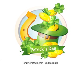 Irish holiday, St. Patrick's Day, treasures, luck. Logo, flyer design. Green, without a background, vector. Patrick Day