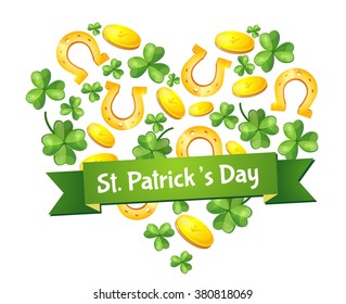 Irish holiday, St. Patrick's Day, treasures, luck. Logo, flyer design. Green, without a background, vector. Patrick Day