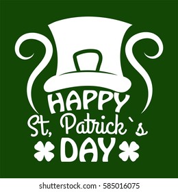 Irish holiday traditional logo design element for vector greeting card or celebration feast text template. Saint Patrick day symbol of Leprechaun hat and four-leaf clover leaf or lucky shamrock.