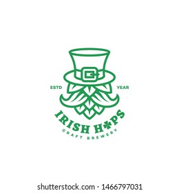 Irish hops logo design template in linear style. Vector illustration.
