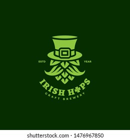 Irish hops logo design template on dark background. Vector illustration.
