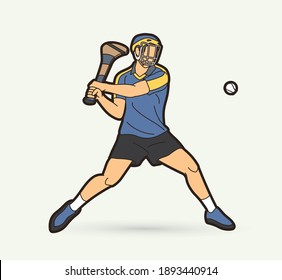 Irish Hurley Sport. Hurling Sport Player Action Cartoon Graphic Vector