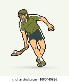 Irish Hurley sport. Hurling sport player action cartoon graphic vector