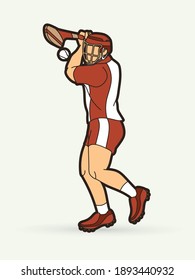 Irish Hurley sport. Hurling sport player action cartoon graphic vector