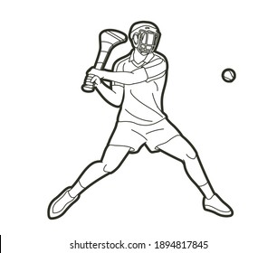 Irish Hurley sport. Hurling sport player action cartoon graphic vector