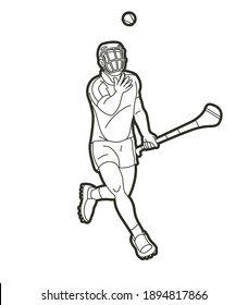 Irish Hurley sport. Hurling sport player action cartoon graphic vector