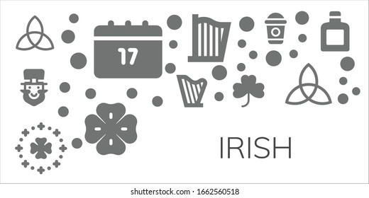 irish icon set. 11 filled irish icons. Included Triquetra, Saint Patrick, Leprechaun, Harp, Clover, Frappe, Whisky icons