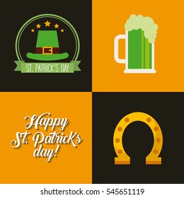 irish icons on colorful squares. Saint Patricks Day concept. vector illustration