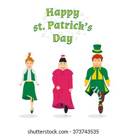 Irish jig on festive march, Happy st. Patrick's Day, vector illustration