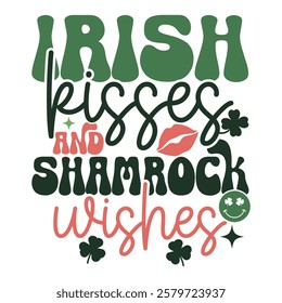 Irish Kisses and Shamrock Wishes - Groovy St. Patrick's Day Illustration