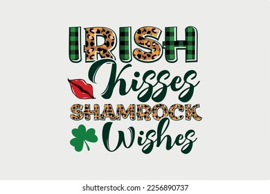 Irish Kisses Shamrock Wishes Retro St. Patrick's Day Sublimation T shirt design