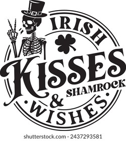 Irish kisses and shamrock wishes t-shirt design, Happy St Patrick's Day file, St Paddy's gift t-shirt design