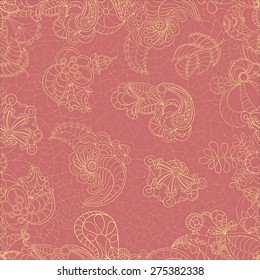 Irish lace with pink background. Vector seamless pattern. Endless texture can be used for wallpaper, pattern fills, web page background,surface textures. Used mask.