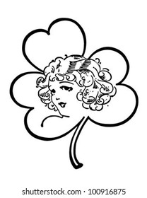 Irish Lass In Shamrock - Retro Clipart Illustration