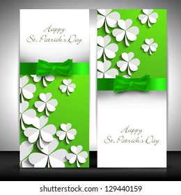 Irish leaves shamrock decorated banners with ribbon for St. Patrick's Day.