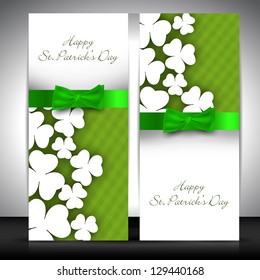 Irish leaves shamrock decorated banners with ribbon for St. Patrick's Day.
