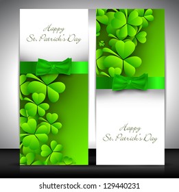 Irish leaves shamrock decorated banners with ribbon for St. Patrick's Day.