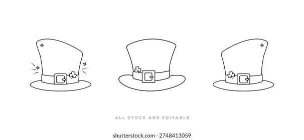 Irish Leprechaun Hat Line Art icon Collection, Minimal Outline Clipart for St Paddy’s Day