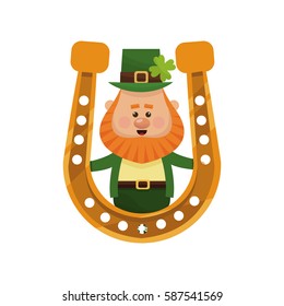 irish leprechaun icon holding a gold horseshoe 