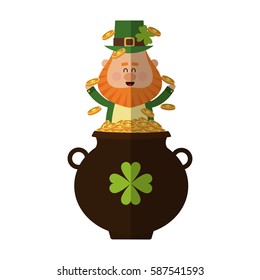 Irish leprechaun icon in pot of gold