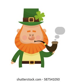 Irish leprechaun icon smoking pipe