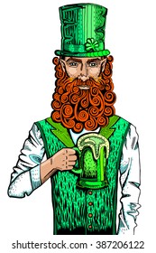 Irish leprechaun with a mug of green beer