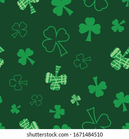 Irish Luck St. Patricks Día Shamrock trébol verde trébol sin fisuras vectorial repetir diseño de superficie