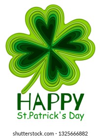 Irish lucky Saint Patrick's day holiday element in paper cut style. Elegant modern brush lettering composition of Happy St. Patrick's Day.