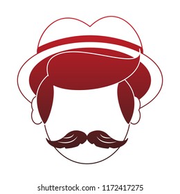 Irish man head with mustache and hat red lines