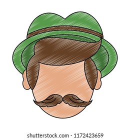 Irish man head with mustache and hat scribble