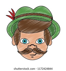 Irish man head with mustache and hat scribble