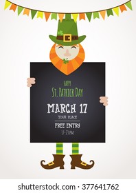 Irish man holding black board. happy St. Patrick's day