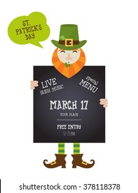Irish man holding black board. happy  St. Patrick's day