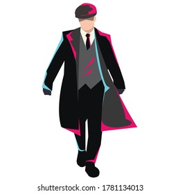 un vector irlandés con traje negro de elegancia se parece a un empresario profesional o líder gangster con estilo retro y efecto de destello.