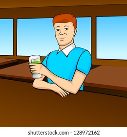 Irish men holding green beer mug background for St. Patrick's Day..