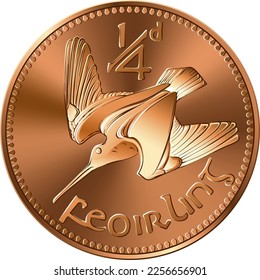 Irish money Pre-decimal gold coin Farthing with woodcock on reverse