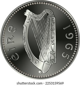 Irish money Pre-decimal Shilling coin with Celtic harp on obverse