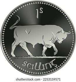 Irish money Pre-decimal Shilling coin with bull on reverse