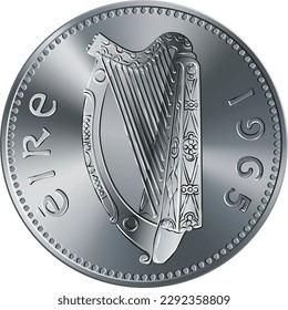 Irish money Pre-decimal Shilling coin with Celtic harp on obverse