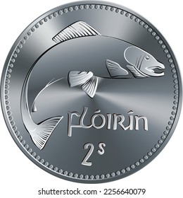 Irish money Pre-decimal silver Florin coin with salmon on reverse