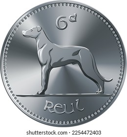 Irish money Pre-decimal silver Sixpence coin with Wolfhound on reverse