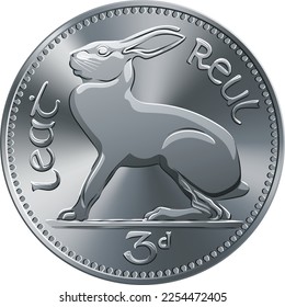 Irish money Pre-decimal silver Threepence coin with Irish hare on reverse