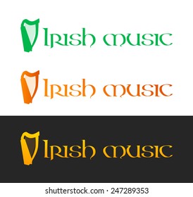 Irish Music, Set of Vector Logos on white and black background, EPS10