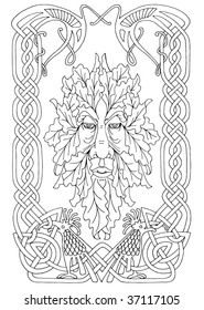 The Irish Mythical Green Man In Vector Path Pattern