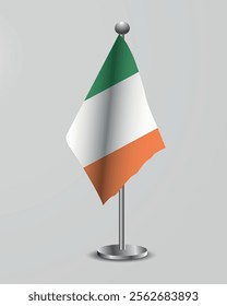 Irish National Flag on Stand. Representation of the irish flag for official meetings, conferences, official events and international events of the country.